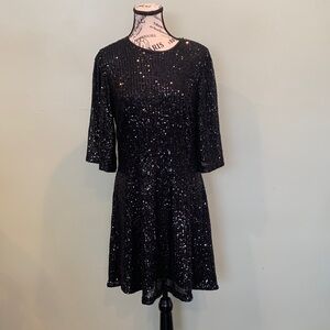 Old Navy Women’s Large Black Sequin 3/4 Bell Sleeves Special Occasion Dress